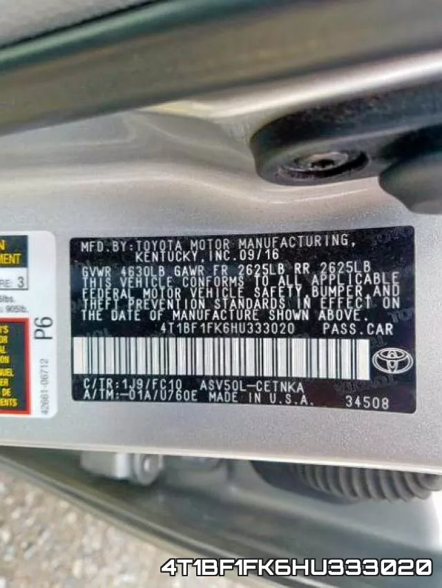 4T1BF1FK6HU333020 фото 2