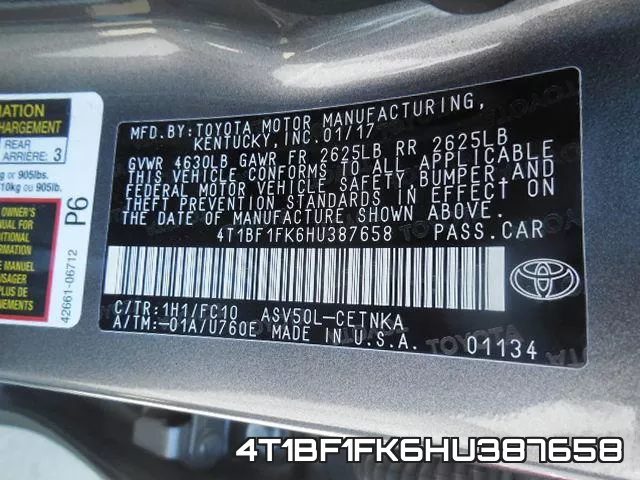 4T1BF1FK6HU387658 фото 2