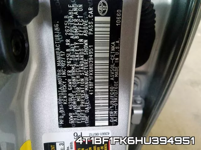 4T1BF1FK6HU394951 фото 2