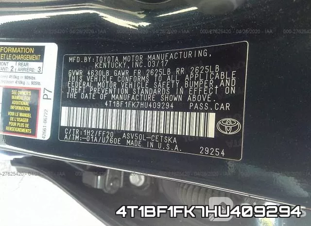4T1BF1FK7HU409294 фото 10