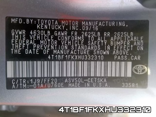 4T1BF1FKXHU332310 фото 2