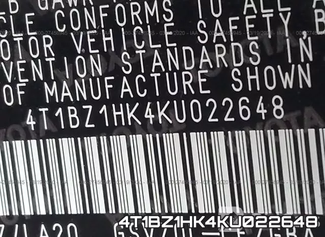 4T1BZ1HK4KU022648 фото 10