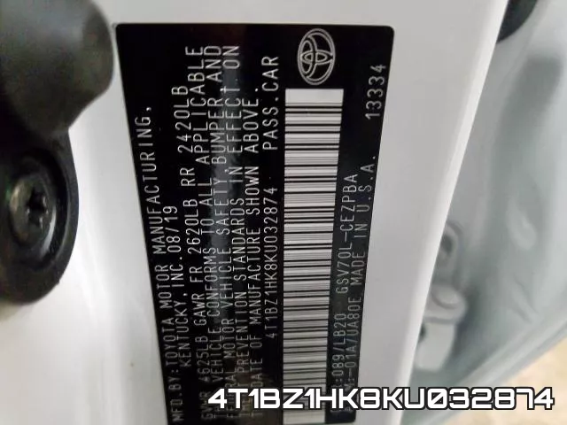 4T1BZ1HK8KU032874 фото 2
