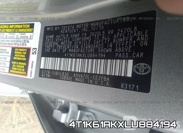 4T1K61AKXLU884194 фото 10