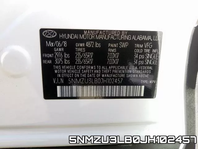 5NMZU3LB0JH102457 фото 2