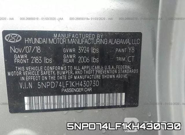 5NPD74LF1KH430730 фото 10