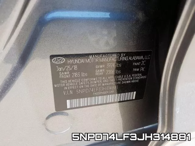 5NPD74LF3JH314881 фото 2