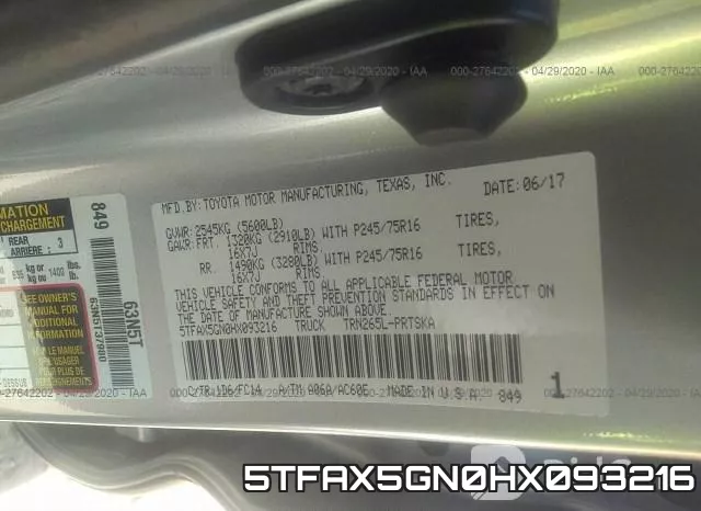 5TFAX5GN0HX093216 фото 10