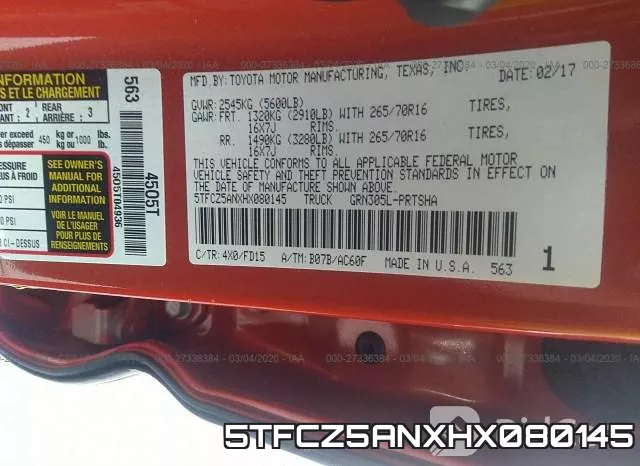 5TFCZ5ANXHX080145 фото 10