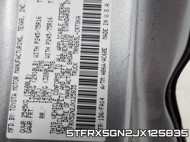 5TFRX5GN2JX125835 фото 2