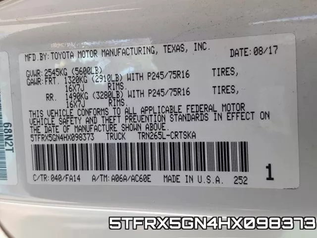 5TFRX5GN4HX098373 фото 2