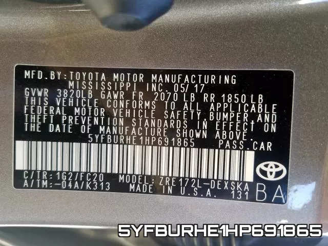 5YFBURHE1HP691865 фото 2