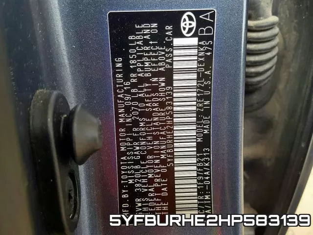 5YFBURHE2HP583139 фото 2