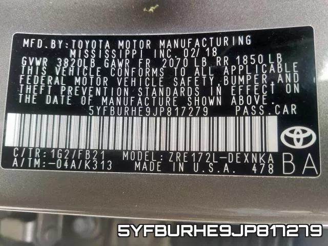 5YFBURHE9JP817279 фото 2
