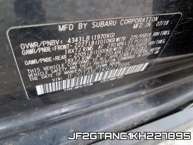 JF2GTANC1KH227895 фото 2