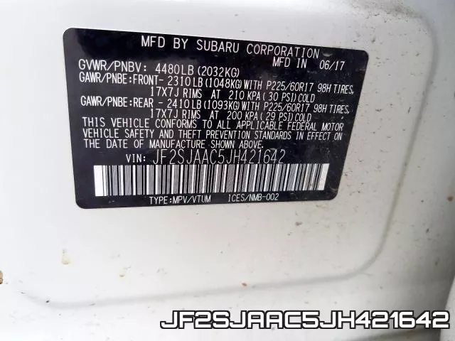 JF2SJAAC5JH421642 фото 2