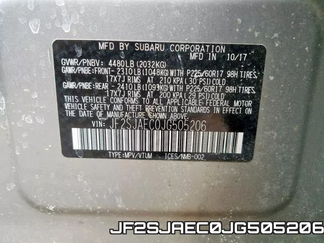 JF2SJAEC0JG505206 фото 2