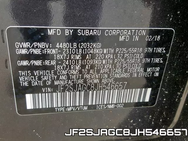 JF2SJAGC8JH546657 фото 2