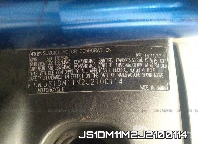 JS1DM11M2J2100114 фото 2