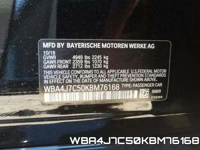 WBA4J7C50KBM76168 фото 2