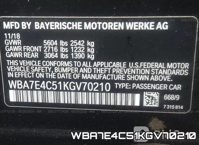 WBA7E4C51KGV70210 фото 10
