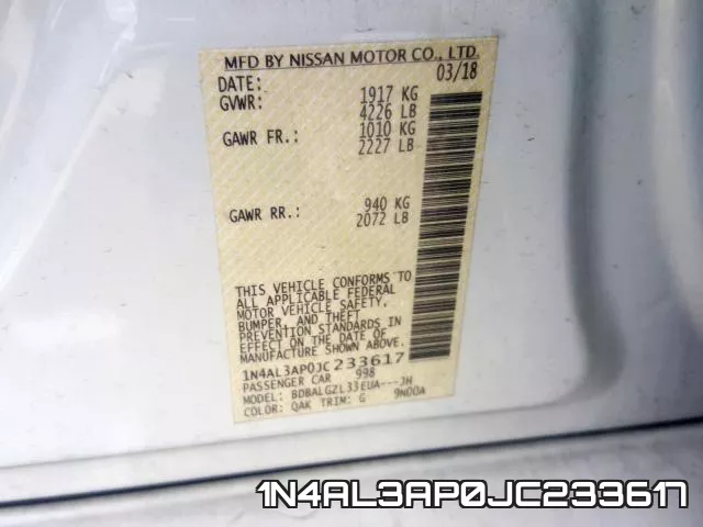 1N4AL3AP0JC233617 фото 2