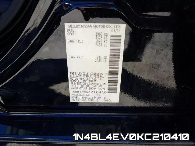 1N4BL4EV0KC210410 фото 2