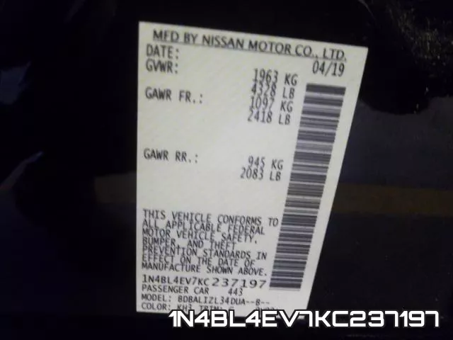 1N4BL4EV7KC237197 фото 2