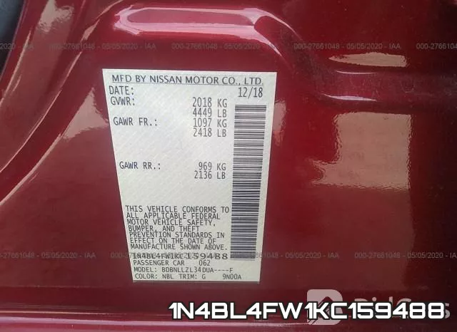 1N4BL4FW1KC159488 фото 10