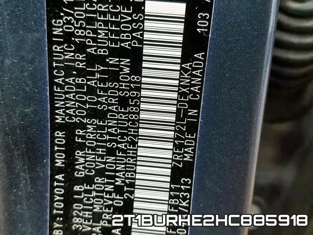 2T1BURHE2HC885918 фото 2