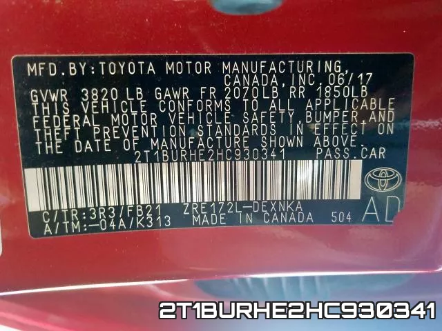 2T1BURHE2HC930341 фото 2
