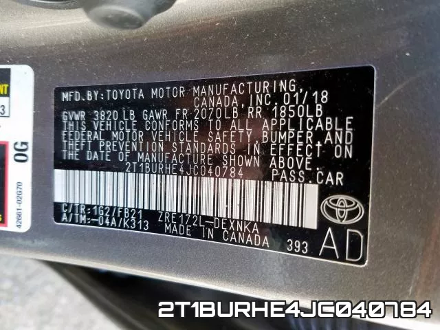 2T1BURHE4JC040784 фото 2