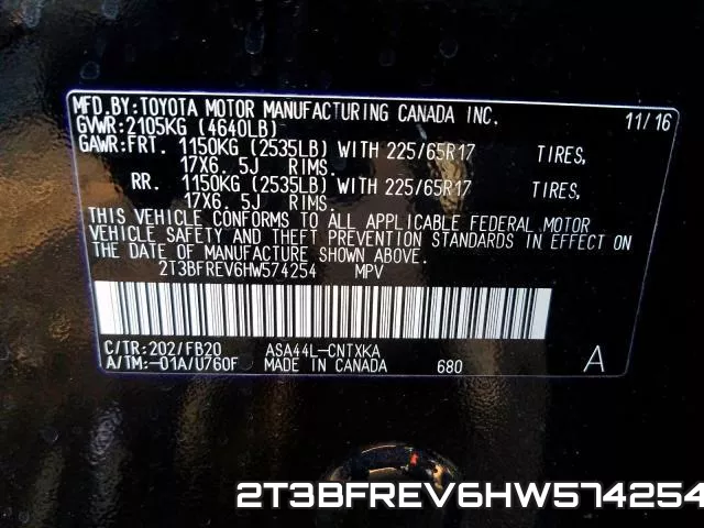 2T3BFREV6HW574254 фото 2