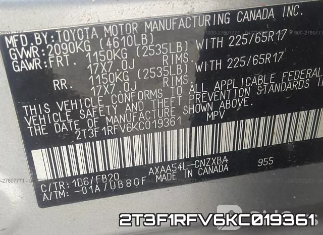2T3F1RFV6KC019361 фото 10