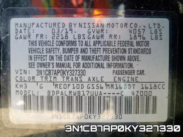 3N1CB7AP0KY327330 фото 2