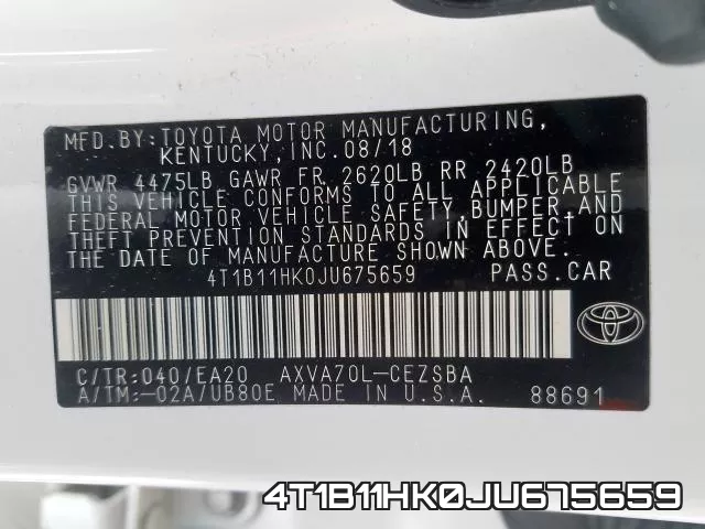 4T1B11HK0JU675659 фото 2