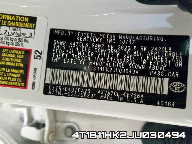 4T1B11HK2JU030494 фото 2