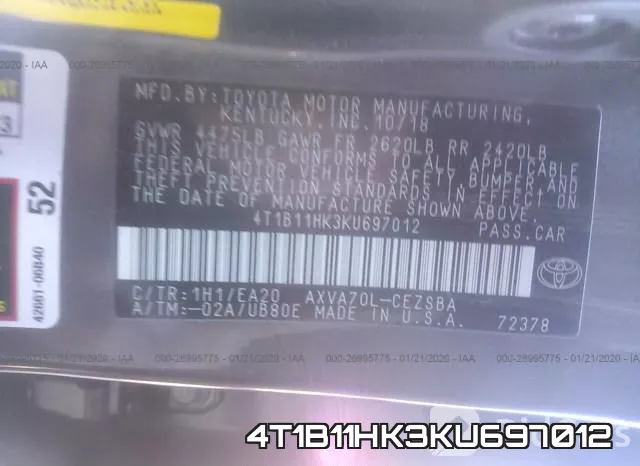 4T1B11HK3KU697012 фото 10