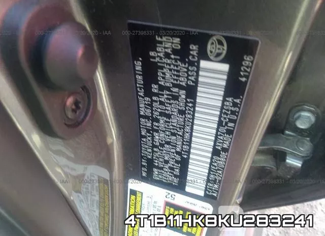 4T1B11HK8KU283241 фото 10