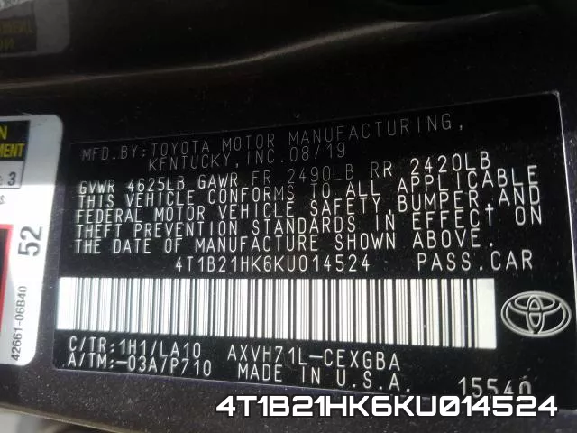 4T1B21HK6KU014524 фото 2