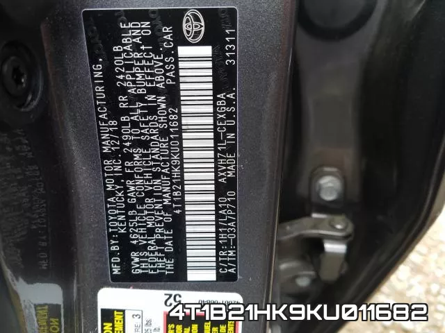 4T1B21HK9KU011682 фото 2