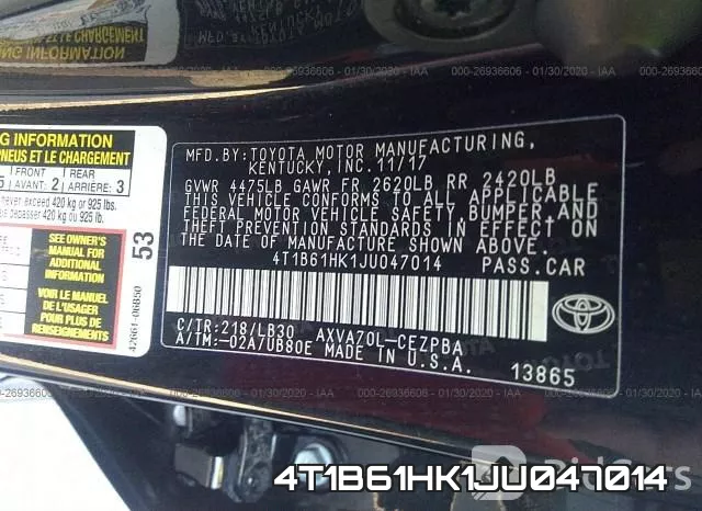4T1B61HK1JU047014 фото 10