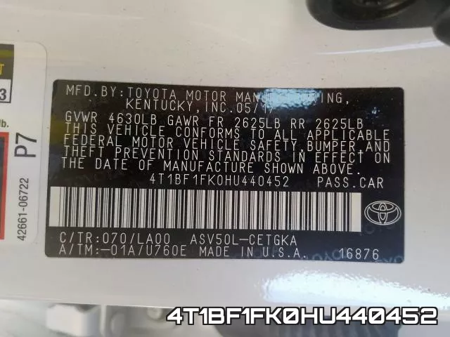 4T1BF1FK0HU440452 фото 2