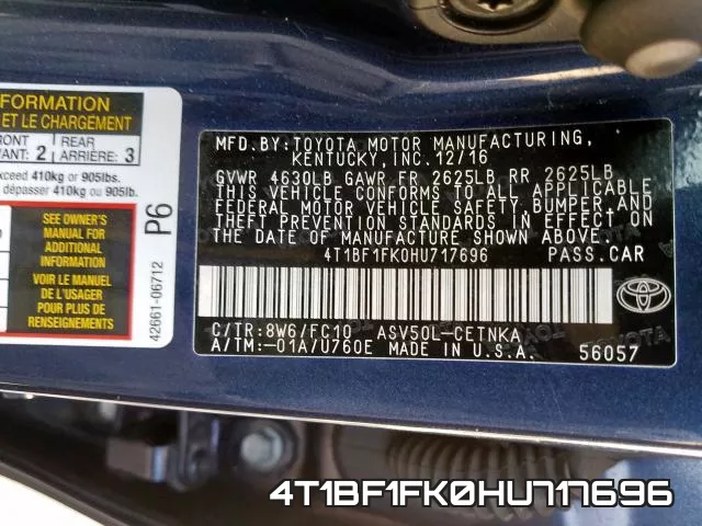 4T1BF1FK0HU717696 фото 2