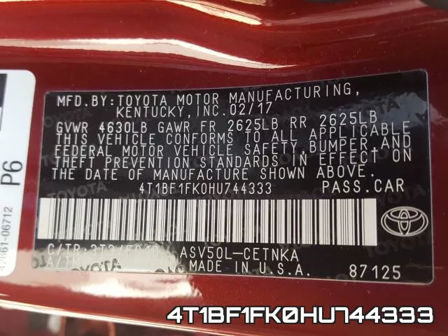4T1BF1FK0HU744333 фото 2