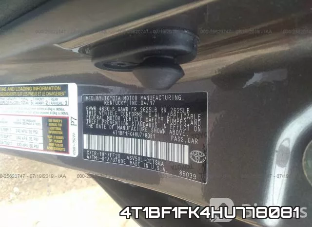 4T1BF1FK4HU778081 фото 10