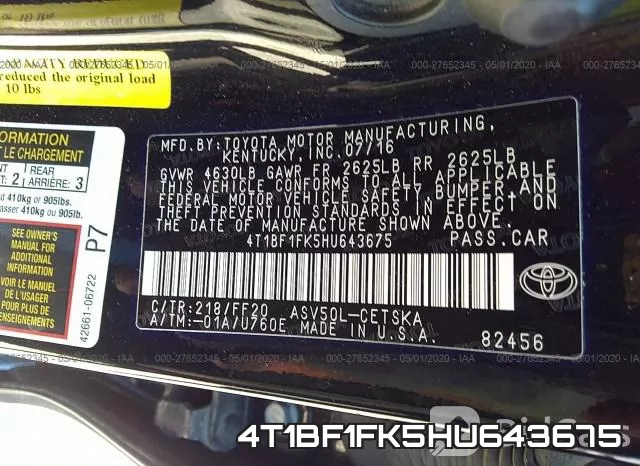 4T1BF1FK5HU643675 фото 10