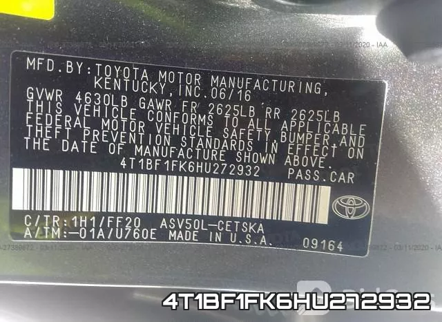 4T1BF1FK6HU272932 фото 10