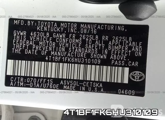 4T1BF1FK6HU310109 фото 10