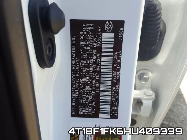 4T1BF1FK6HU403339 фото 2